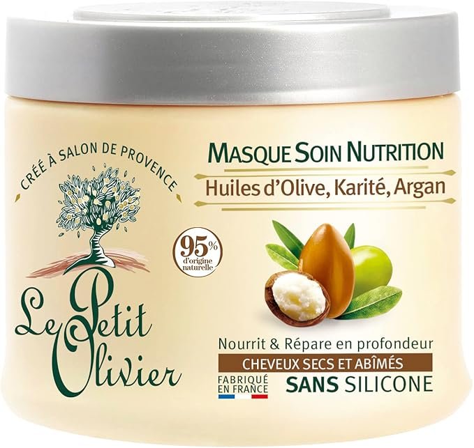 Masque Soin Nutrition - Huiles D'Olive, Karité, Argan - Démêle, Nourrit &amp; Répare - Cheveux Secs et Abîmés - Sans Silicone